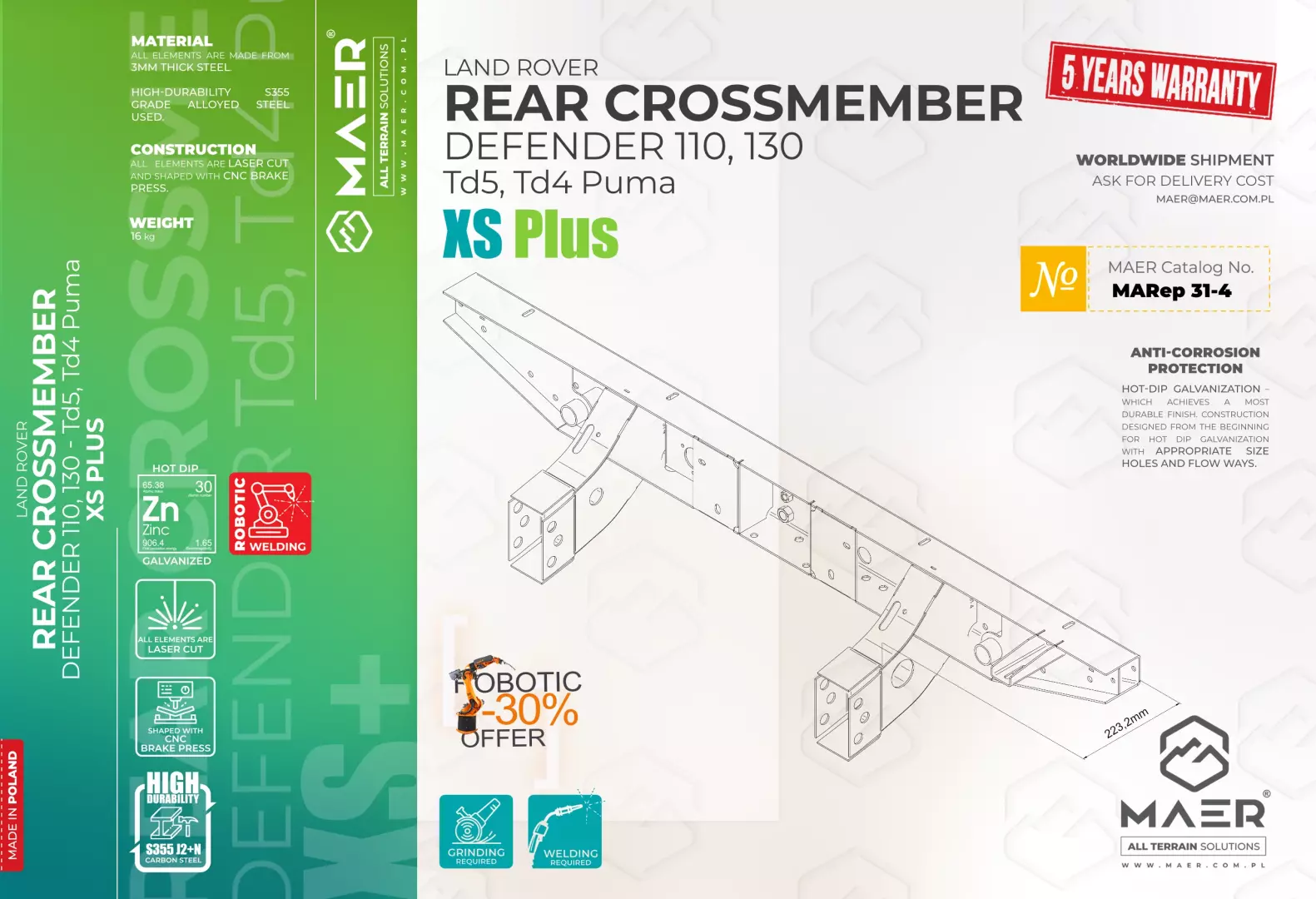 Defender 110, 130 - Td5, Td4 Puma rear crossmember XS Plus