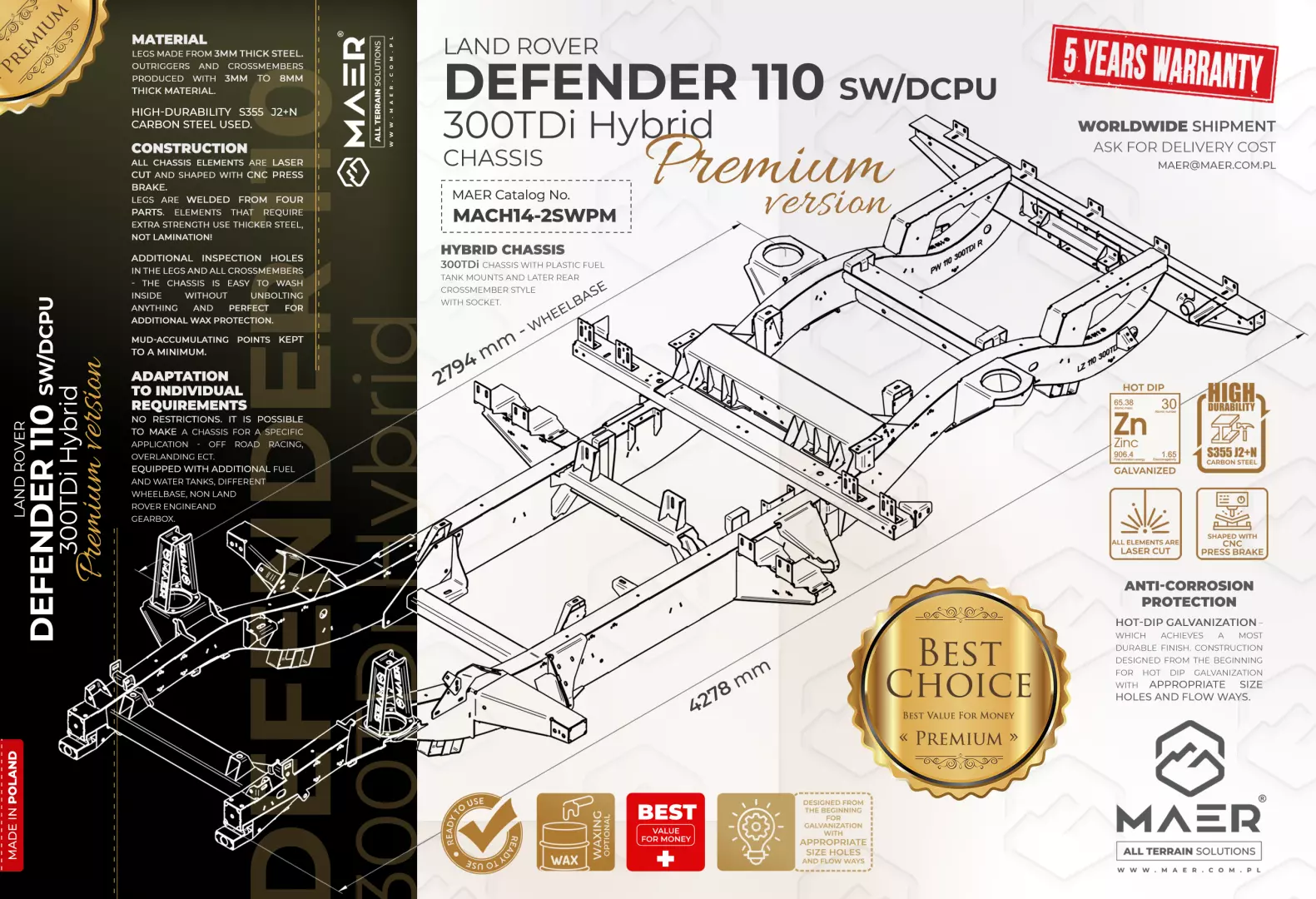 DEFENDER 110 300TDi SW HYBRID chassis - PREMIUM