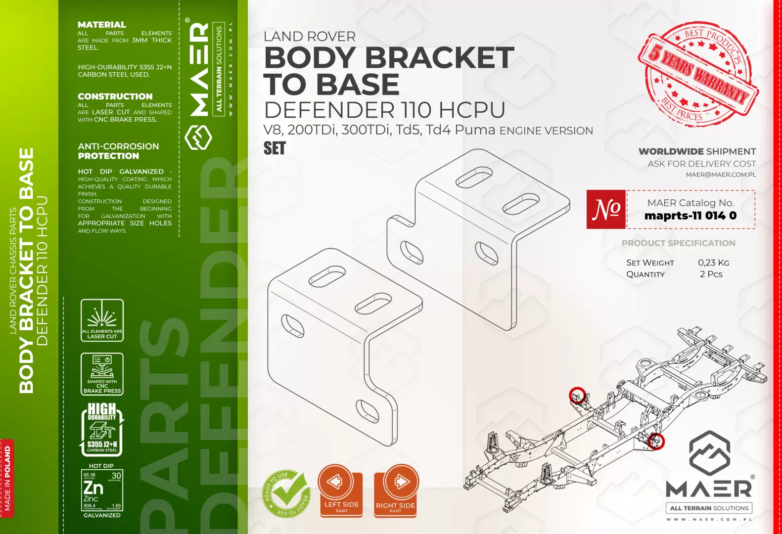 Defender BODY BRACKET TO BASE set