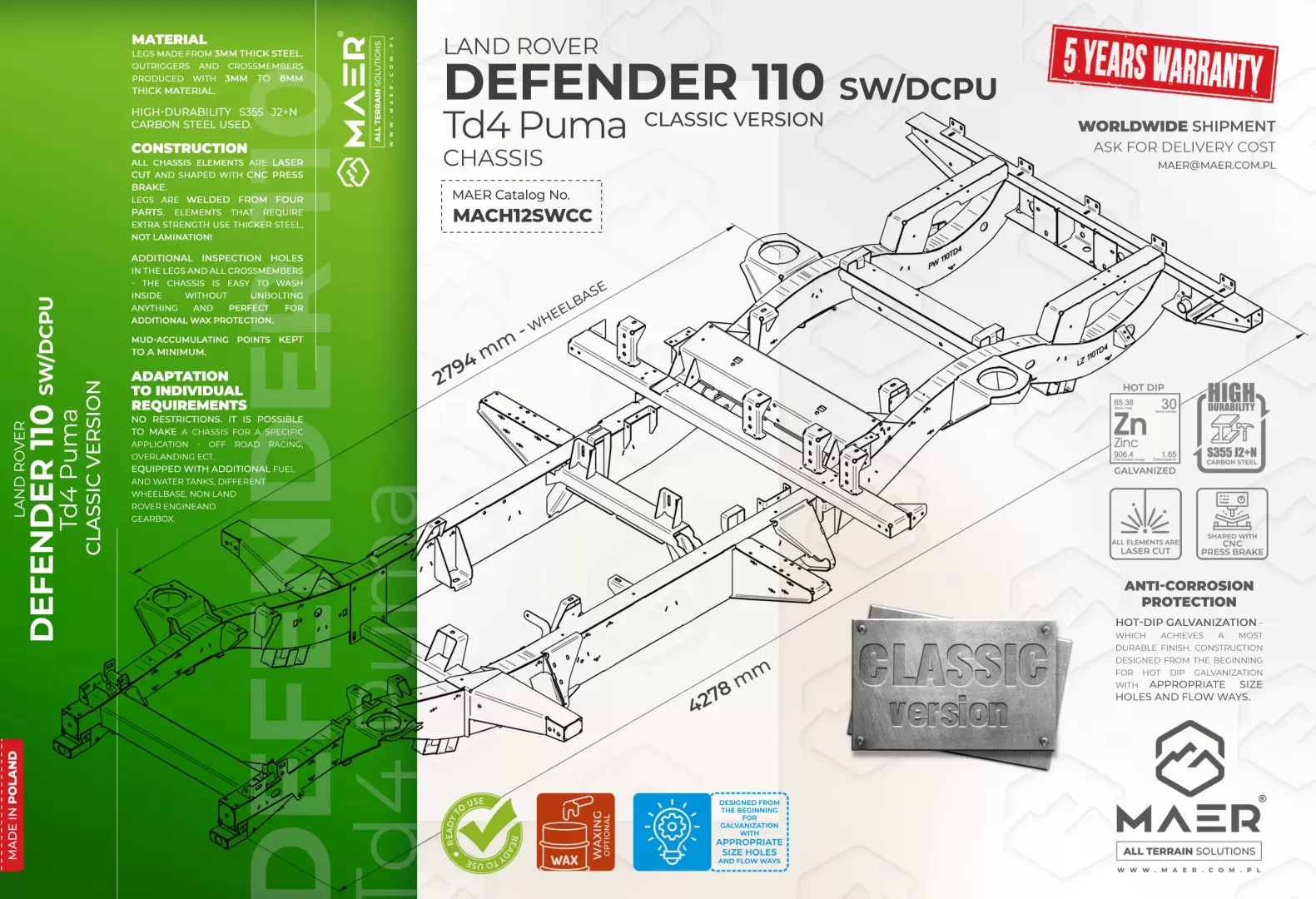 DEFENDER 110 Td4 Puma SW/DCPU chassis - CLASSIC