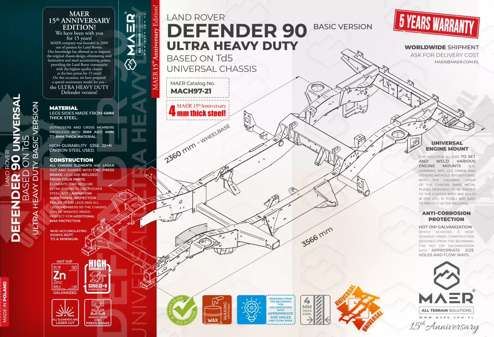 DEFENDER 90 UNIVERSAL ultra HEAVY DUTY based on Td5 chassis - BASIC