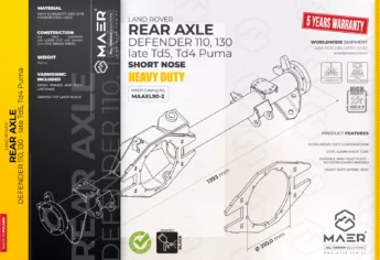 REAR AXLE for Defender 110/130, late Td5 / Td4 Puma - SHORT NOSE