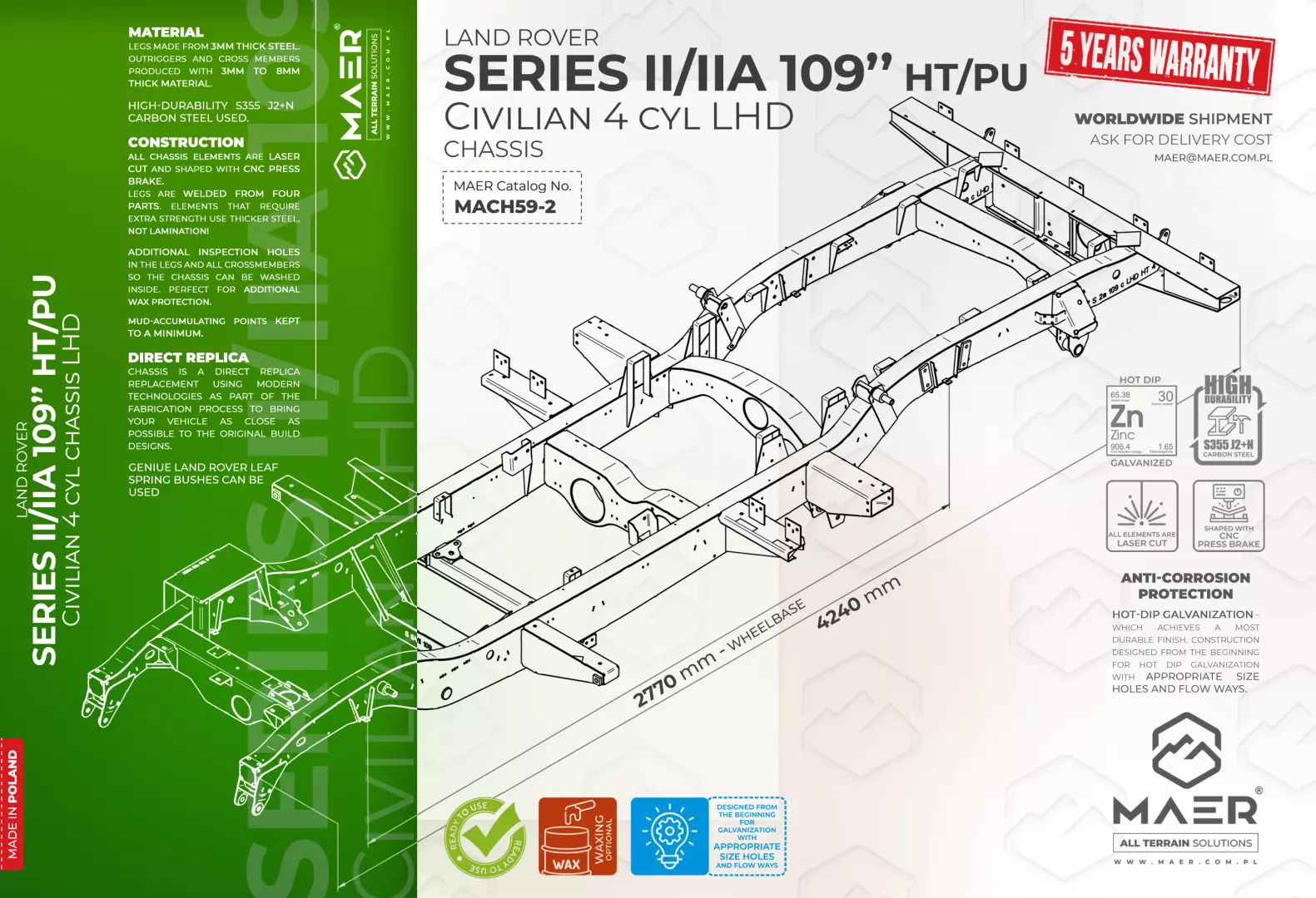 SERIES II/IIA 109" HT 4 cyl LHD civilian chassis
