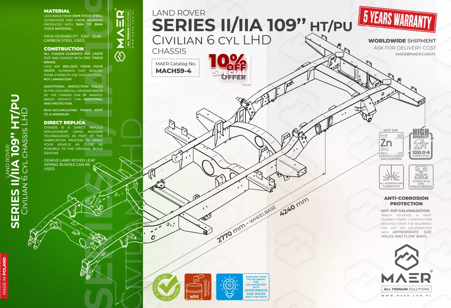 SERIES II/IIA 109" HT 6 cyl LHD civilian chassis - Image 2