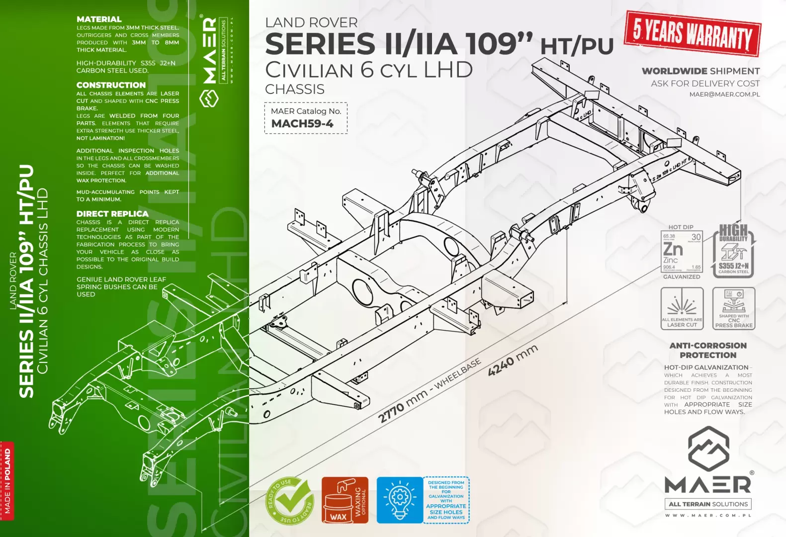 SERIES II/IIA 109" HT 6 cyl LHD civilian chassis