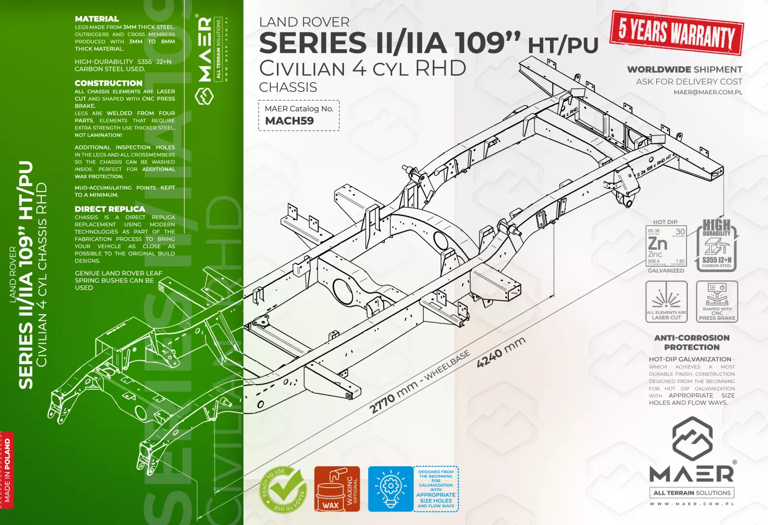 SERIES II/IIA 109" HT 4 cyl RHD civilian chassis