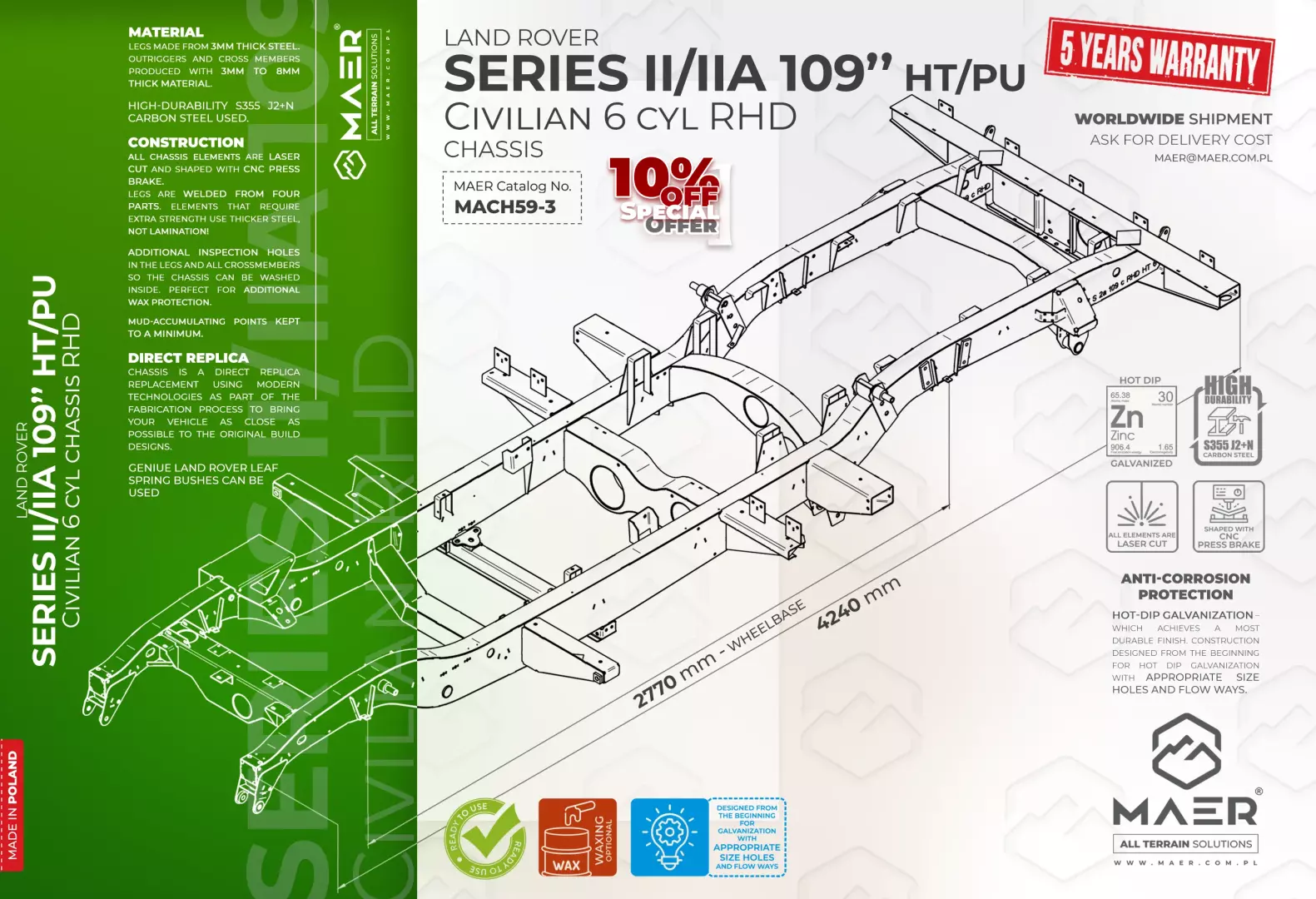 SERIES II/IIA 109" HT 6 cyl RHD civilian chassis - Image 2