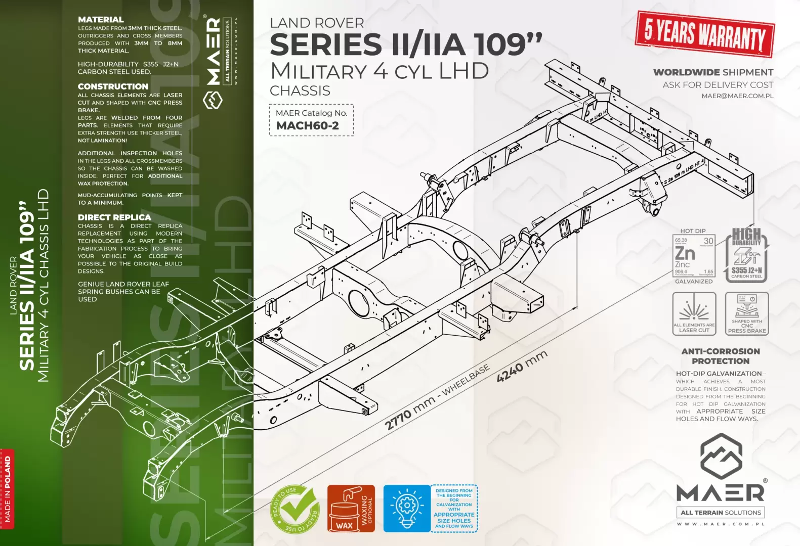SERIES II/IIA 109" 4 cyl LHD military chassis