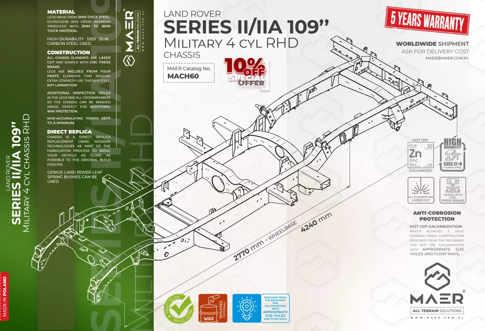 SERIES II/IIA 109" 4 cyl RHD military chassis - Image 2