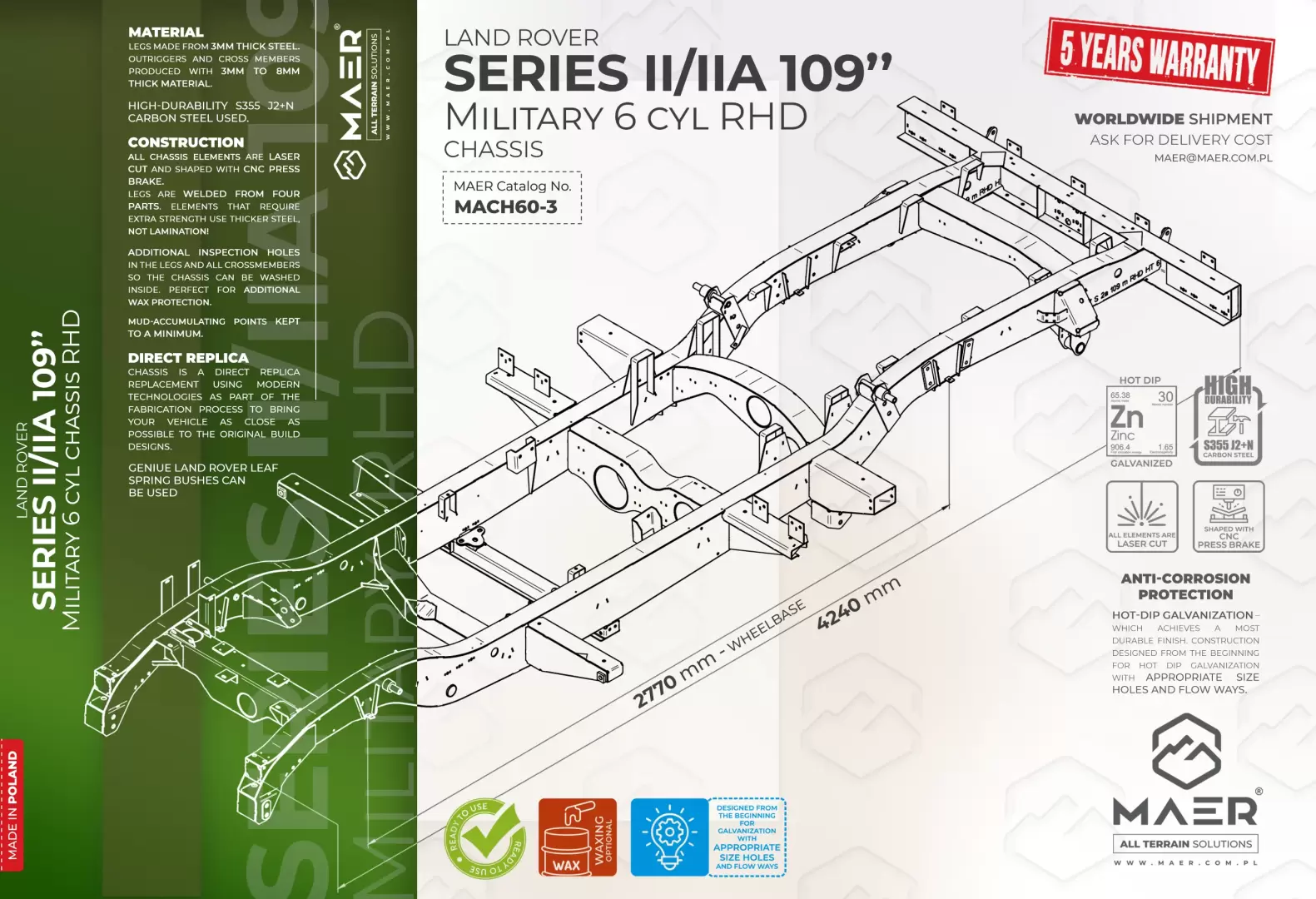 SERIES II/IIA 109" 6 cyl RHD military chassis