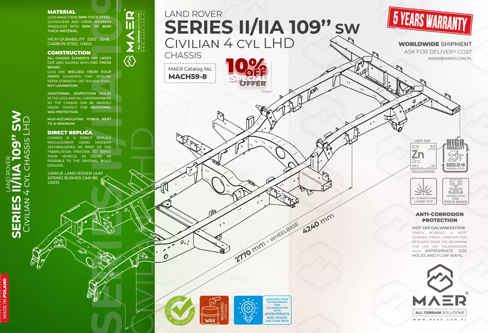 SERIES II/IIA 109" SW 4 cyl LHD civilian chassis - Image 2