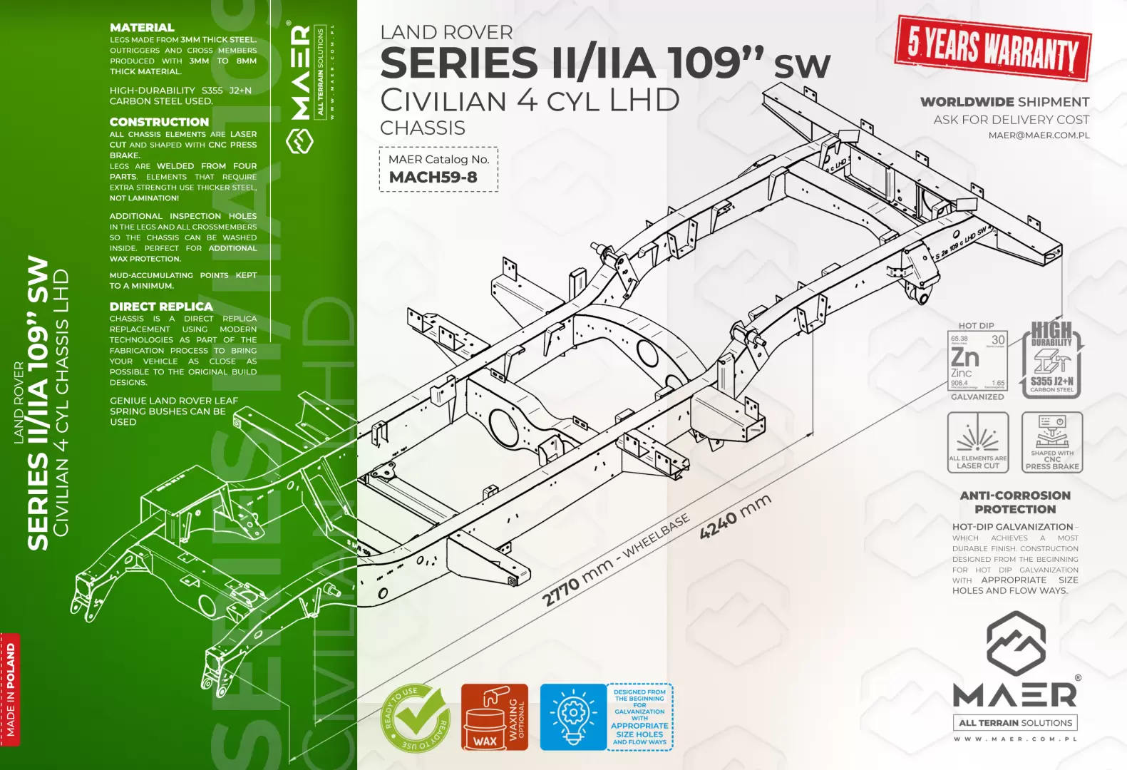 SERIES II/IIA 109" SW 4 cyl LHD civilian chassis