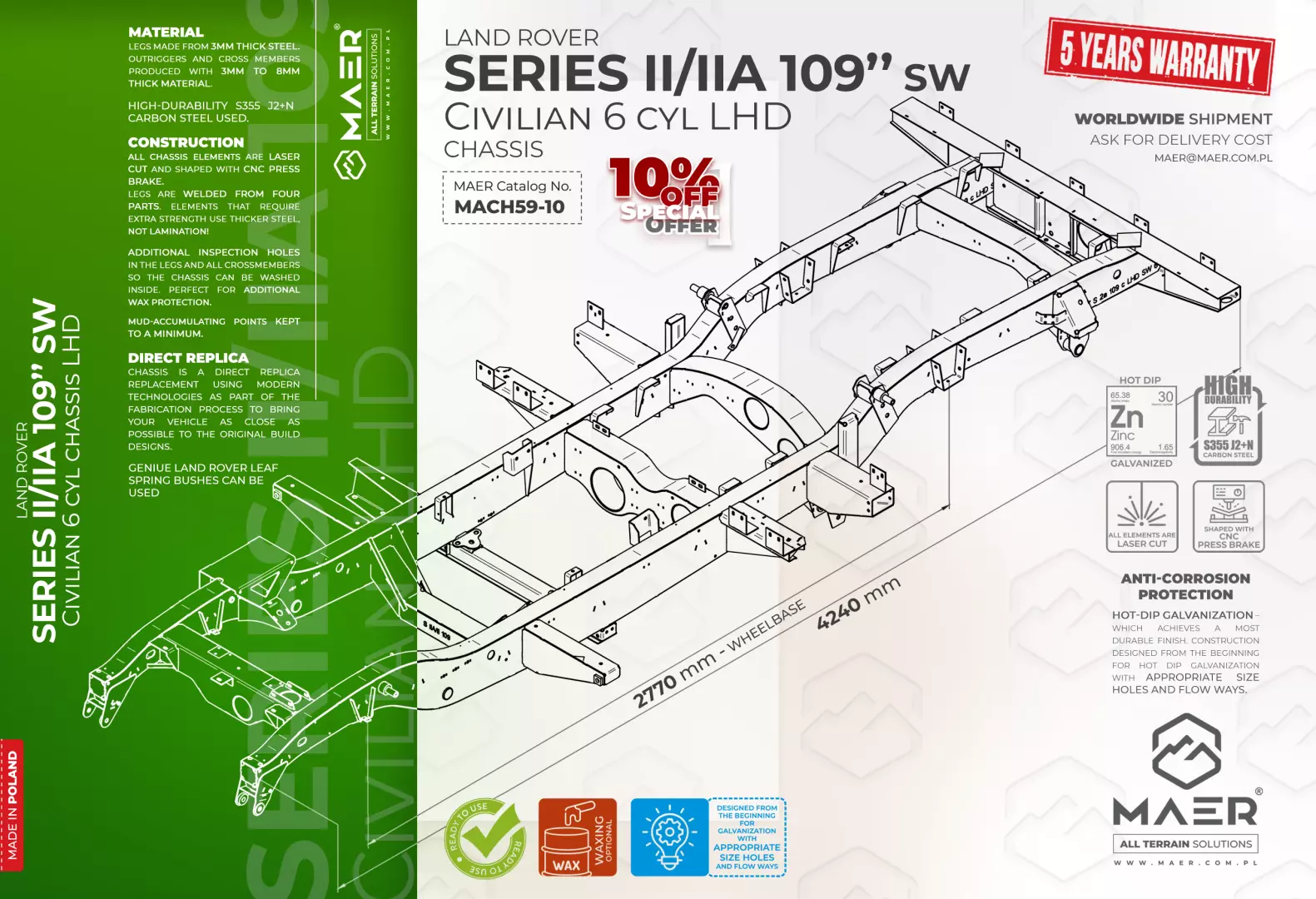 SERIES II/IIA 109" SW 6 cyl LHD civilian chassis - Image 2