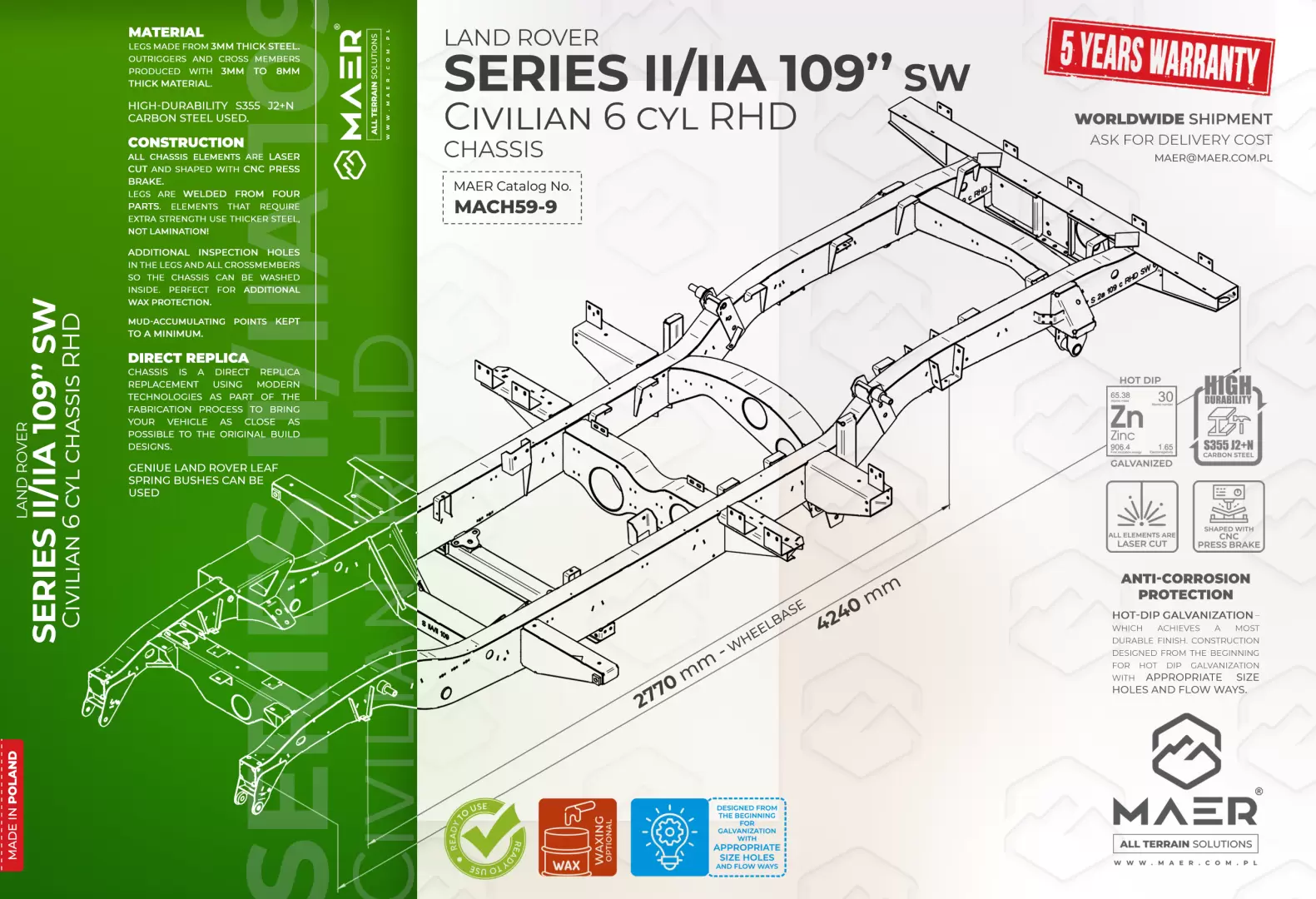 SERIES II/IIA 109" SW 6 cyl RHD civilian chassis