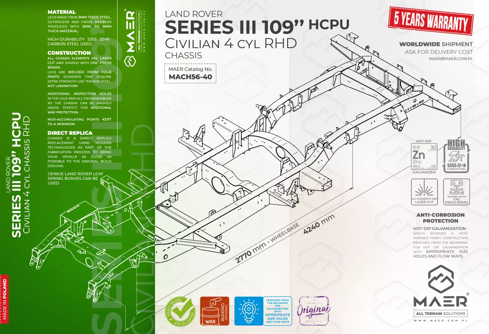 SERIES III 109" HCPU 4 cyl RHD civilian chassis