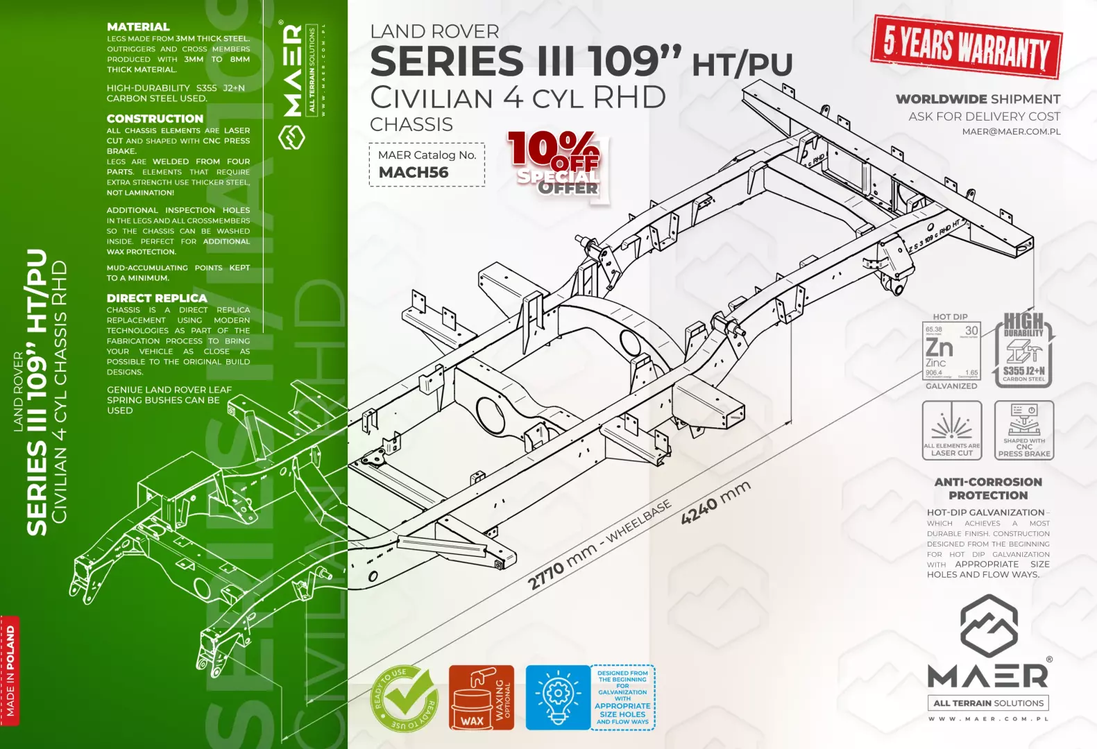 SERIES III 109" HT 4 cyl RHD civilian chassis - Image 2