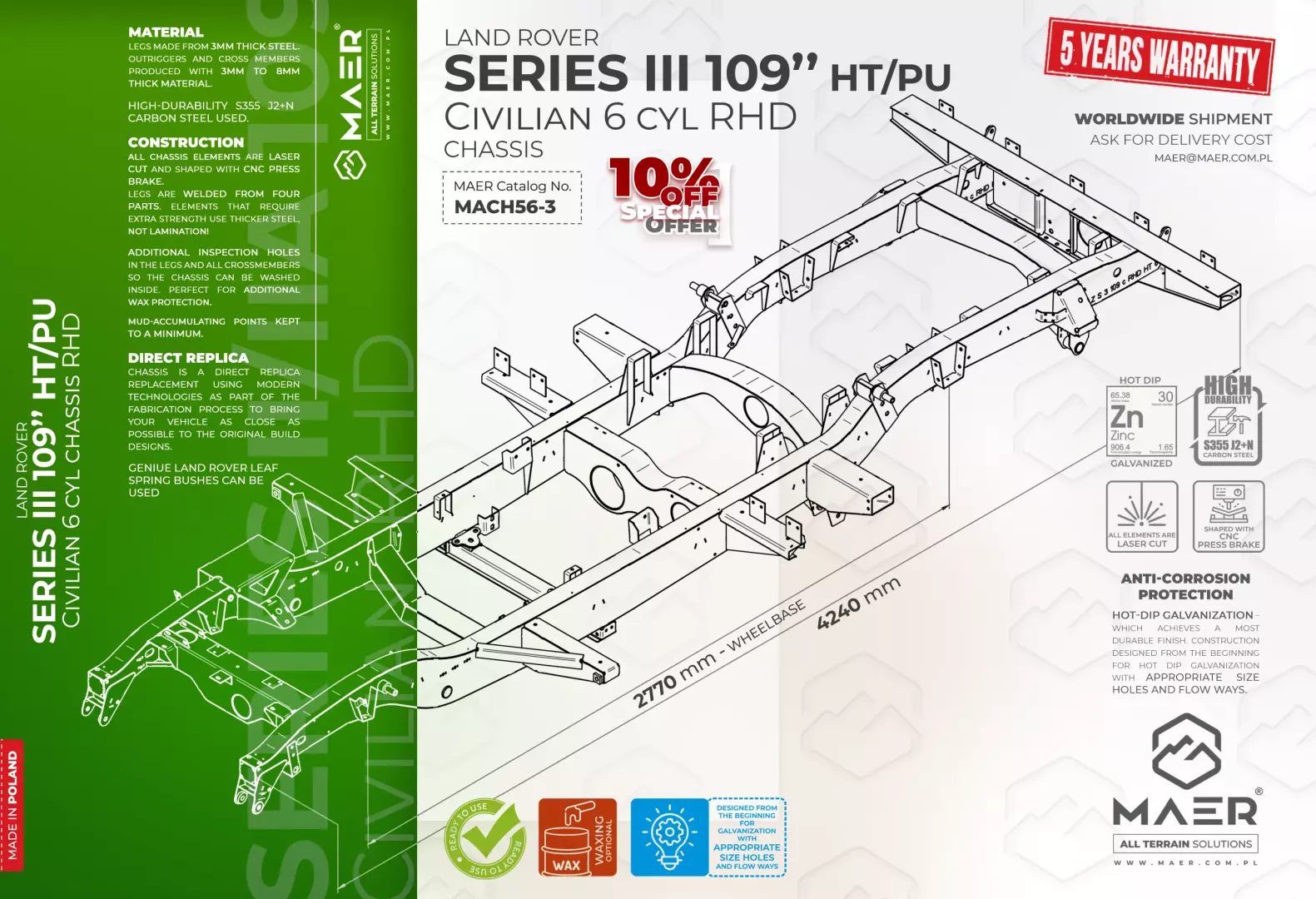SERIES III 109" HT 6 cyl RHD civilian chassis - Image 2