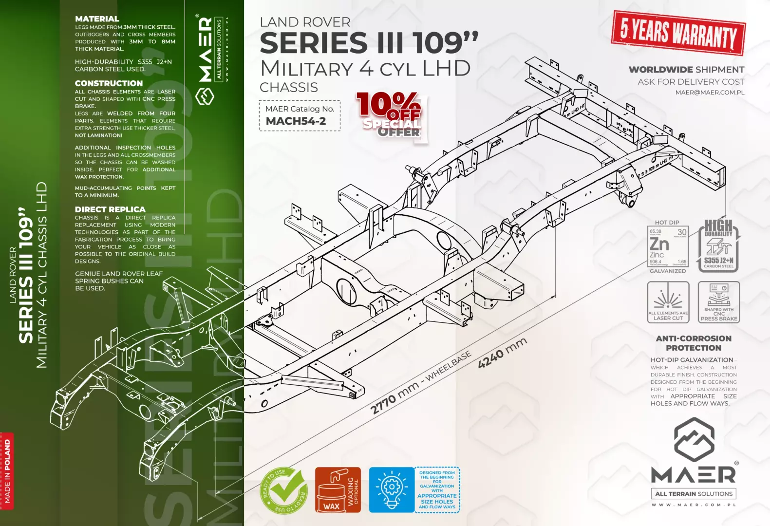 SERIES III 109" 4 cyl LHD military chassis - Image 2