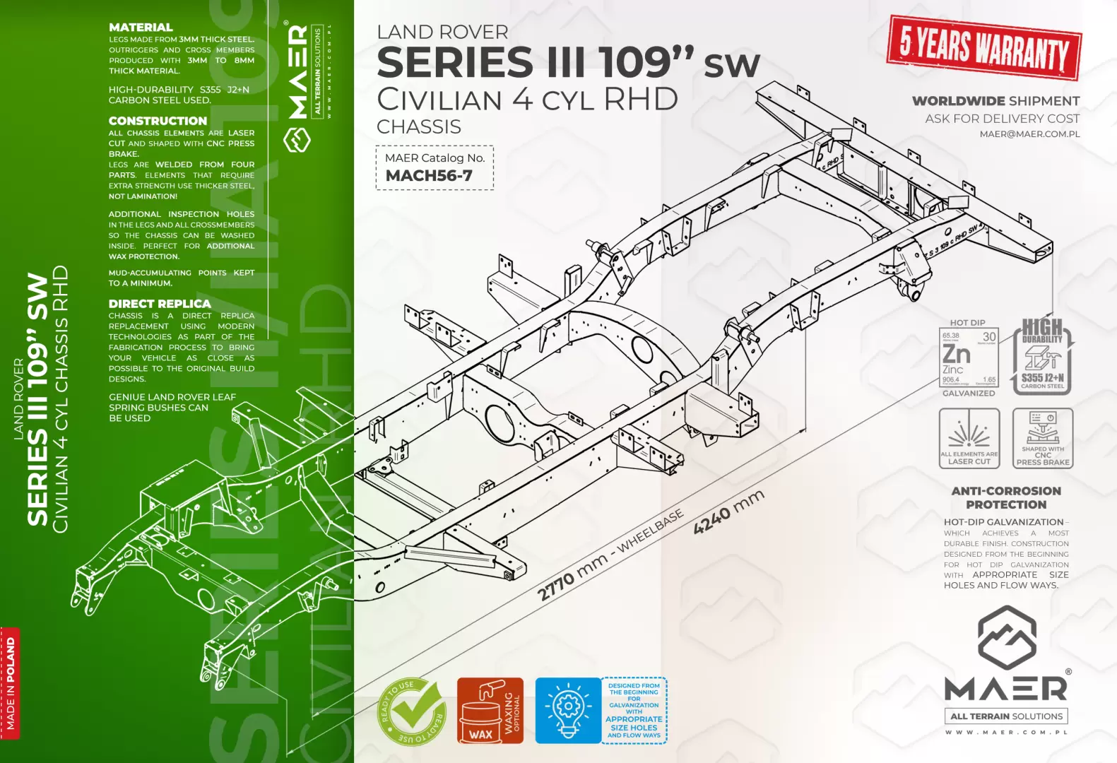 SERIES III 109" SW 4 cyl RHD civilian chassis