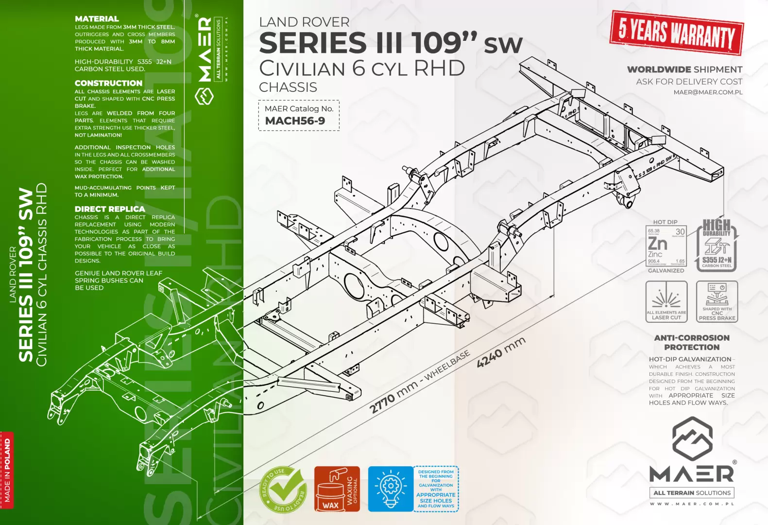 SERIES III 109" SW 6 cyl RHD civilian chassis