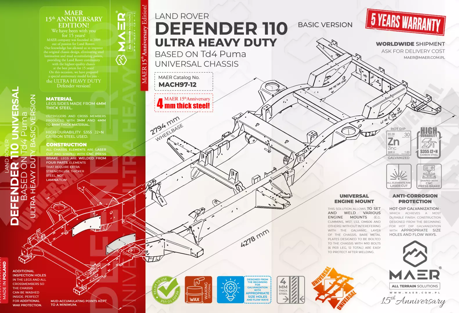 DEFENDER 110 UNIVERSAL ultra HEAVY DUTY based on Td4 Puma chassis - BASIC