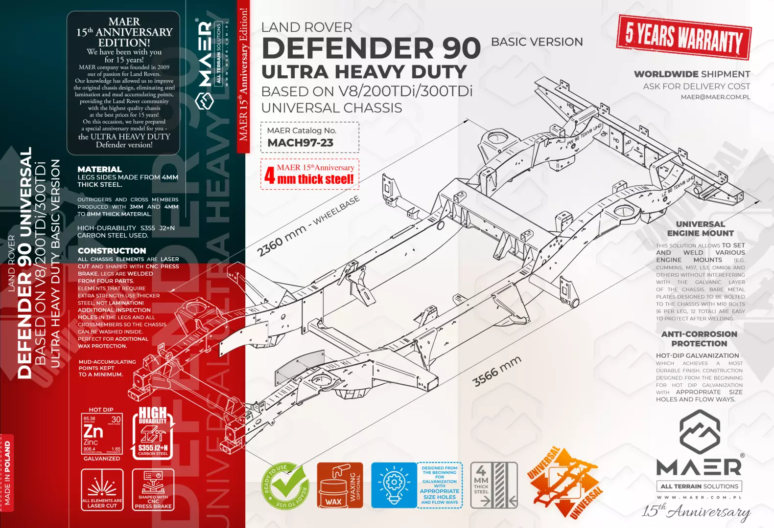 DEFENDER 90 UNIVERSAL ultra HEAVY DUTY based on V8/200TDi/300TDi chassis - BASIC