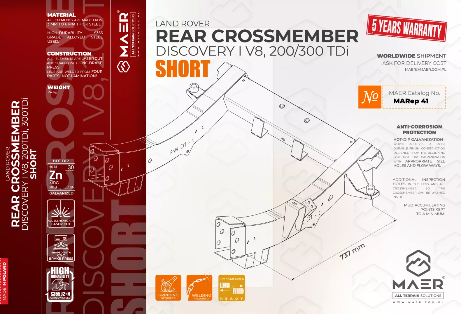 Discovery I REAR crossmember - SHORT