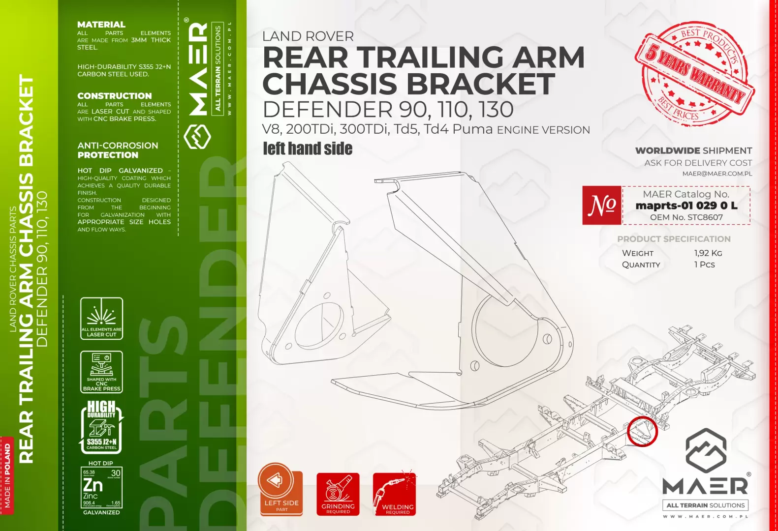 Defender REAR TRAILING ARM CHASSIS BRACKET left