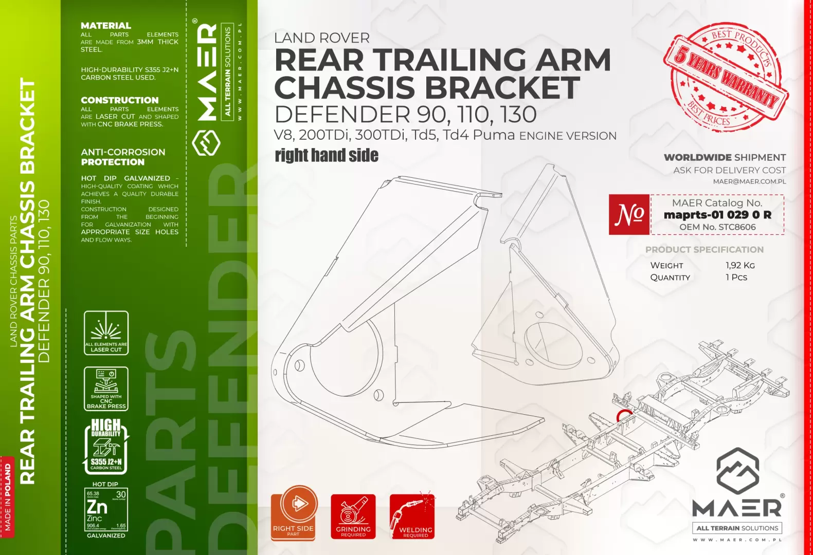 Defender REAR TRAILING ARM CHASSIS BRACKET right